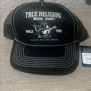True Religion Black Mesh Trucker Hat